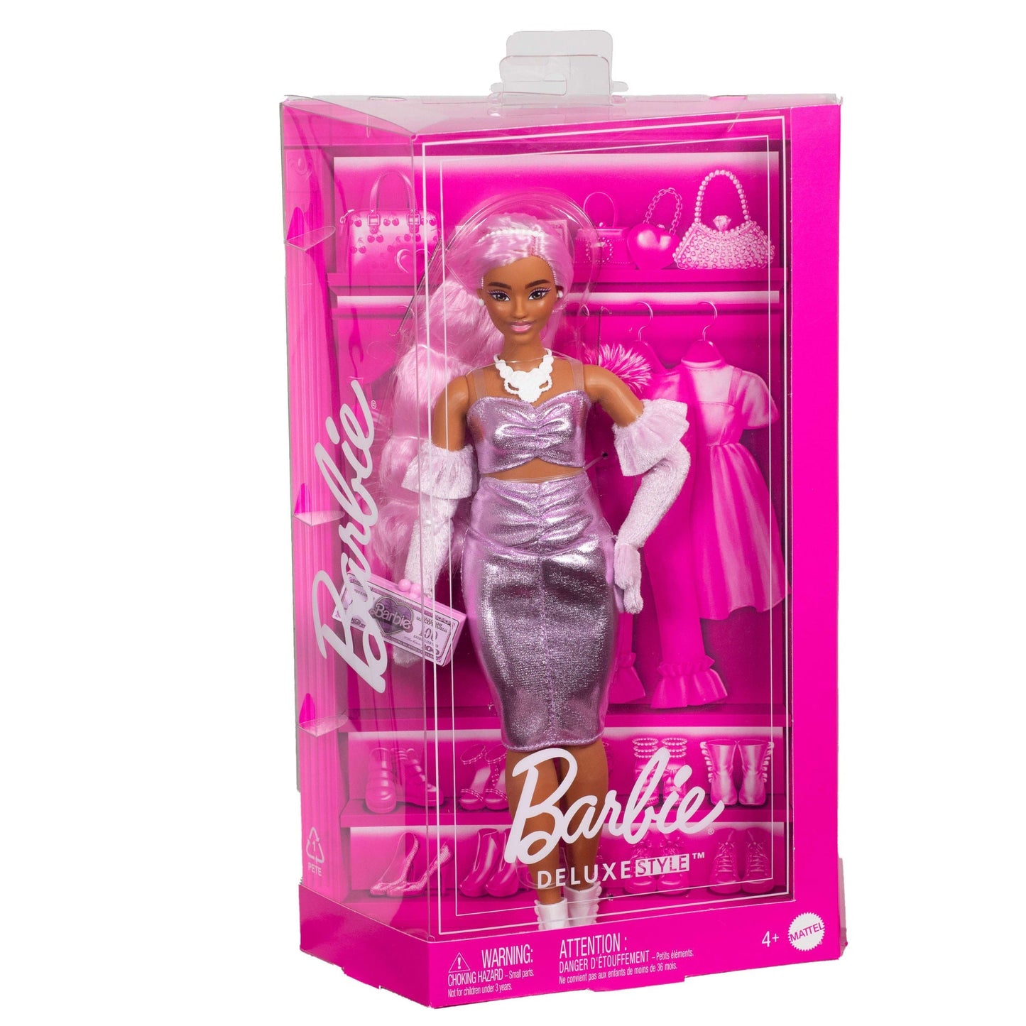 Barbie Fashionista Boneca Deluxe Cabelo Rosa e Vestido Brilhante