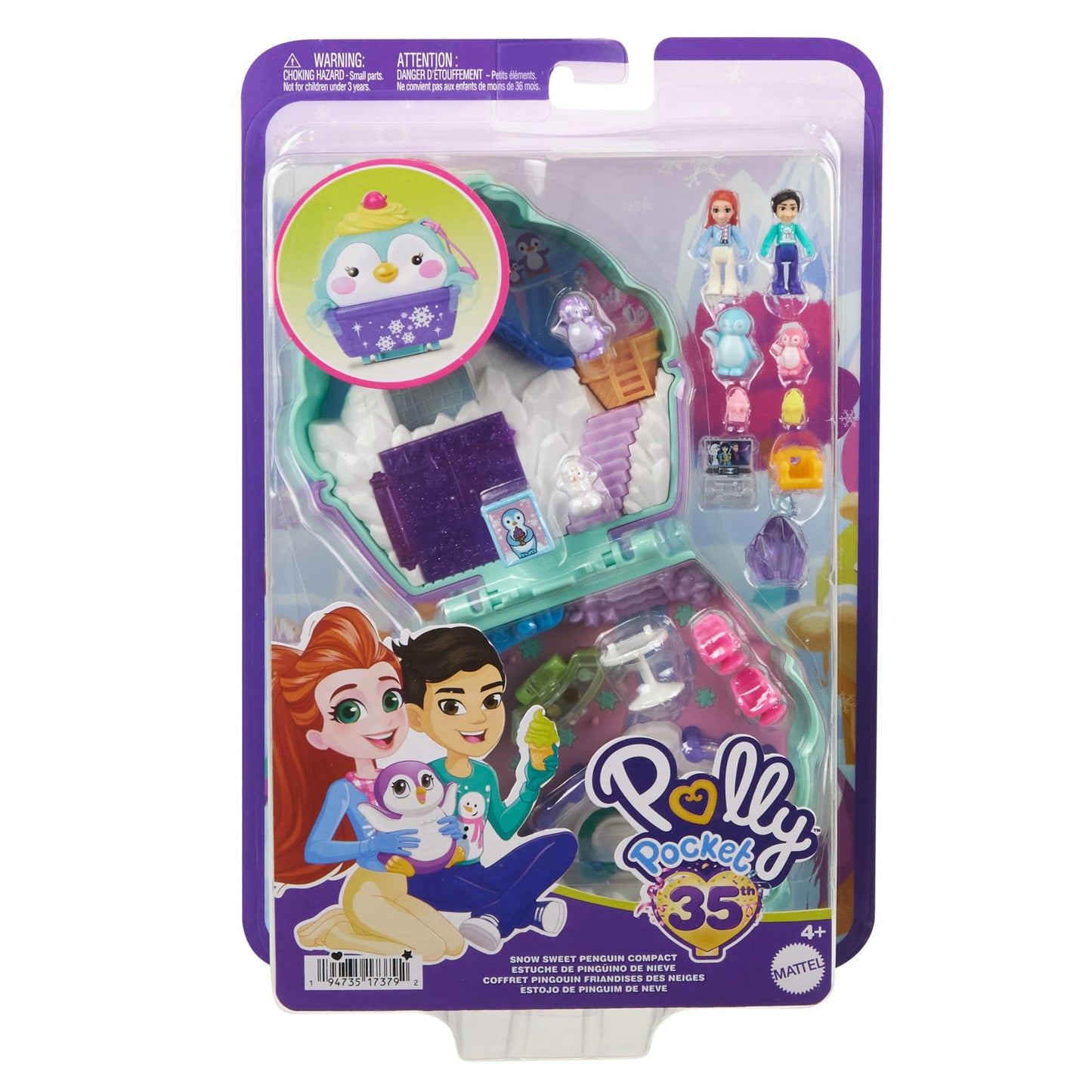 Polly Pocket Dolls And Playset, Travel Toys, Snow Sweet Penguin Compact